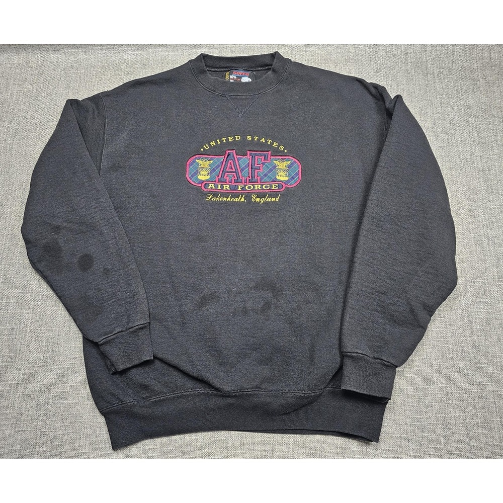 Vintage‎ Air Force Sweatshirt Mens Large Black USAF Lakenheath England 90s
